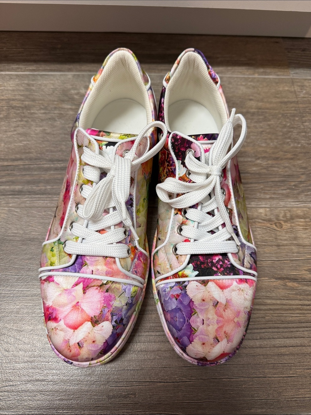Christian Louboutin Floral Lace-Up Sneakers — Pink Multicolor
